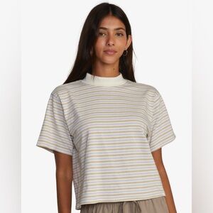 RVCA SELECTS | mock neck boxy cotton striped tee | size large